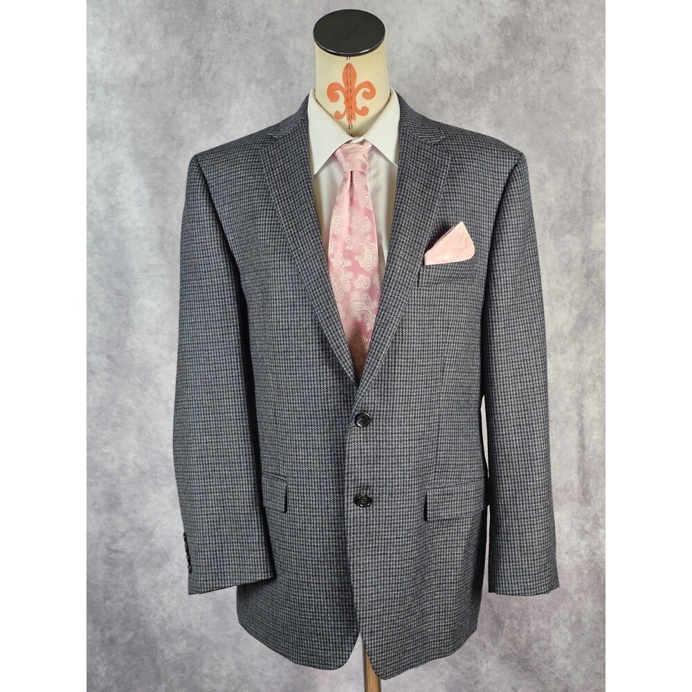 Lauren Ralph Lauren Mens 42R Gray Houndstooth 2-Btn Blazer Jacket Wool Tweed EUC